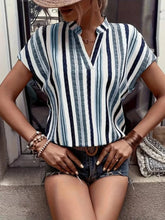 Women's Striped V-Neck Blouse with Cap Sleeves